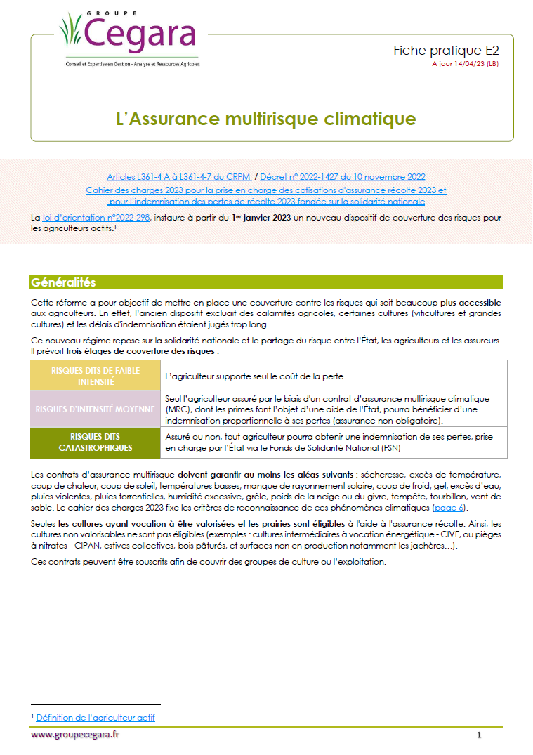 L'assurance multirisque climatique (2023-2026)
