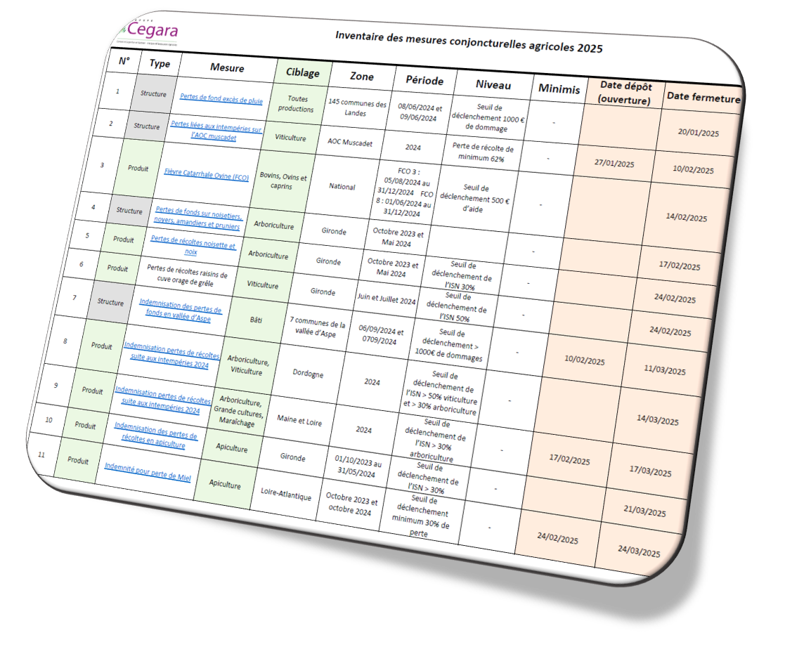 Tableau récapitulatif des mesures conjoncturelles 2026 
