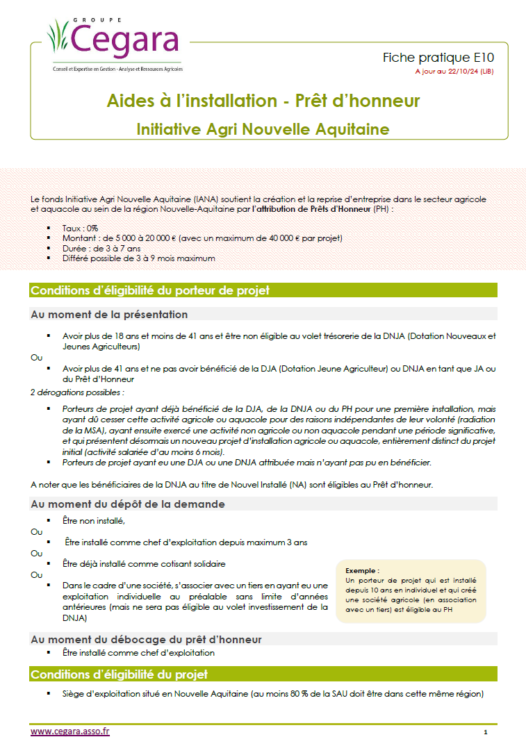 Aides à l'installation - Prêt d'honneur en Nouvelle-Aquitaine
